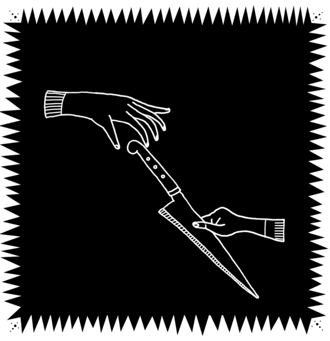 to vite hender med svart backgrund som holder en kniv