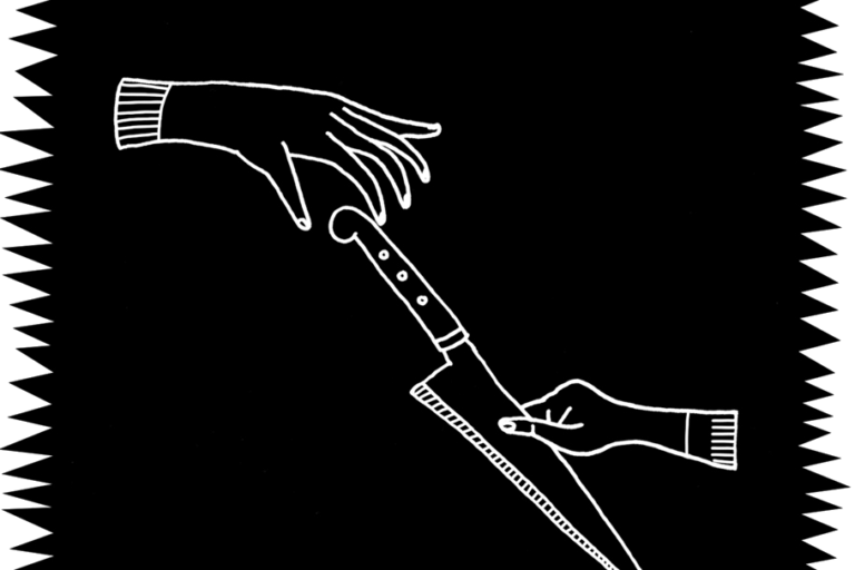 to vite hender med svart backgrund som holder en kniv