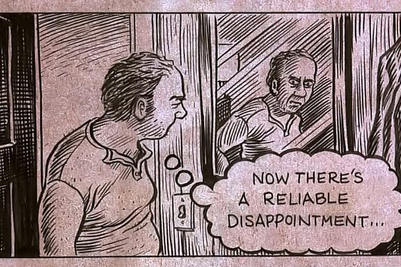 Harvey Pekar ser seg i speilet.