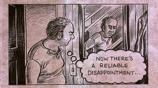 Harvey Pekar ser seg i speilet.